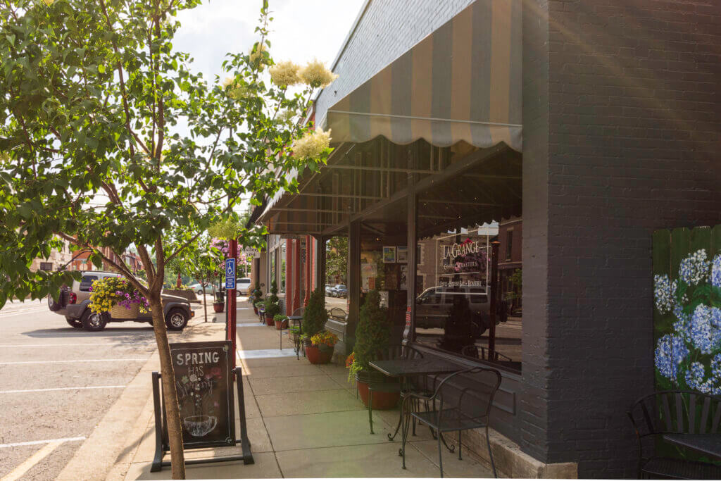 Franklin, Kentucky/USA-May 18, 2019: La Grange Coffee Roasters, a small bistro in downtown Franklin.